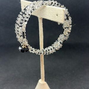 Elegant Black and Crystal Beaded Wrap Bracelet